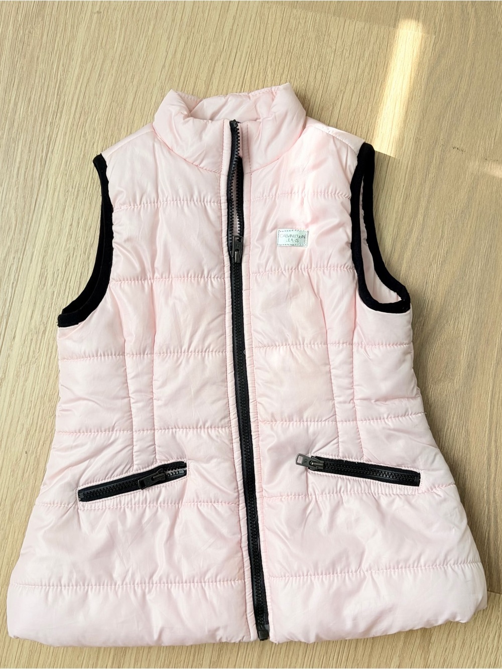 Calvin Klein jeans Girls' winter Pink 4t Quilted Puffer Vest with Black Trim